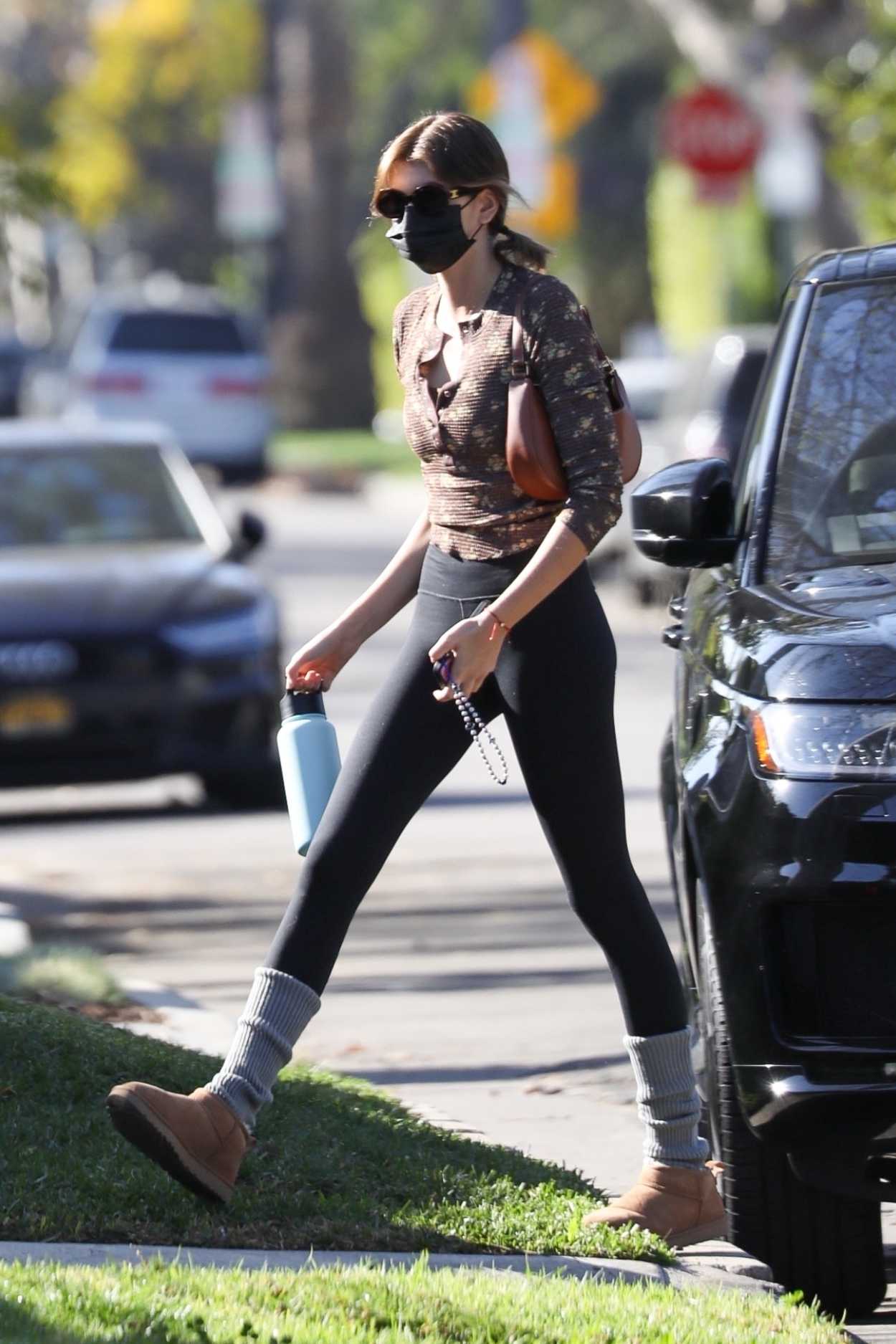 Kaia Gerber in a Black Leggings Leaves Her Daily Workout in West