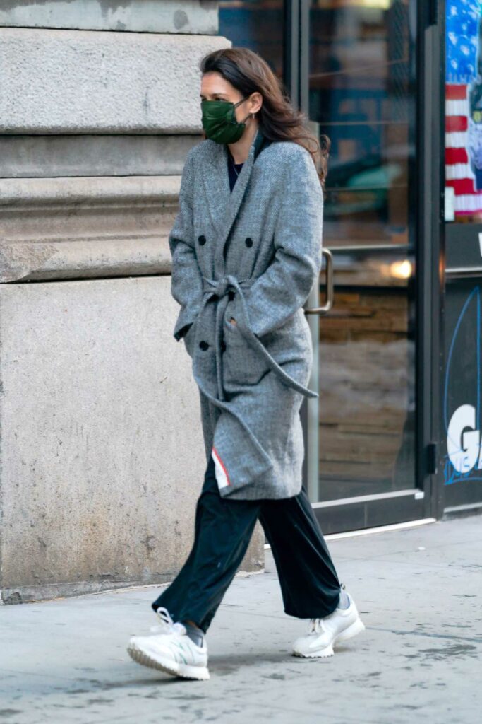 Katie Holmes in a Grey Coat
