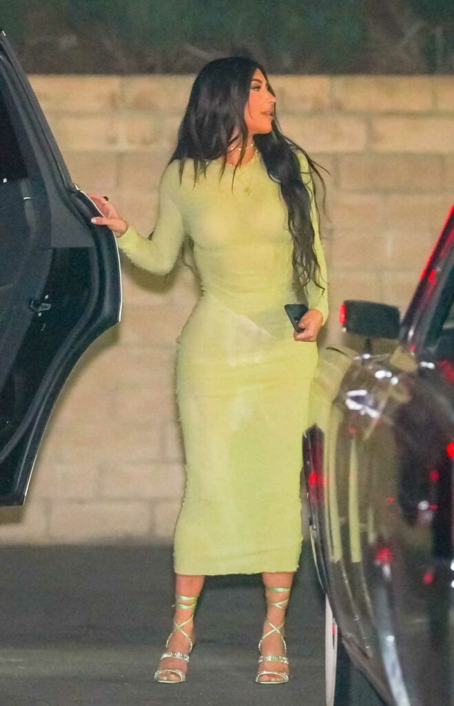 Kim Kardashian in an Olive Form Fitting Dress