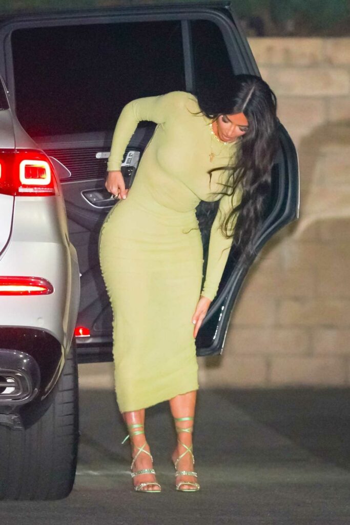 Kim Kardashian in an Olive Form Fitting Dress