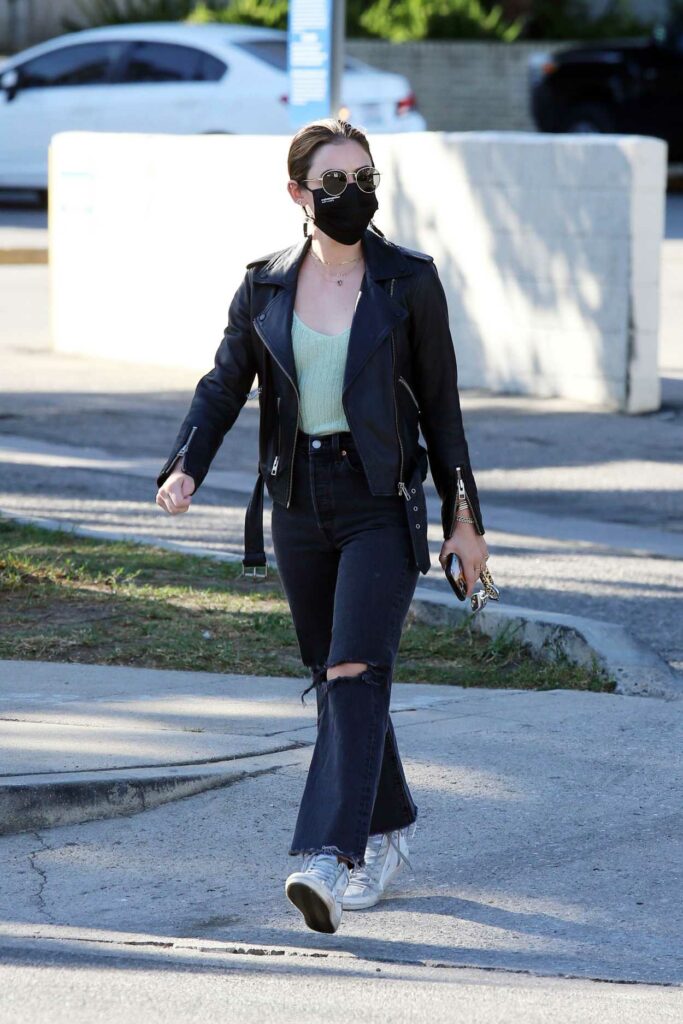 Lucy Hale in a Black Leather Jacket