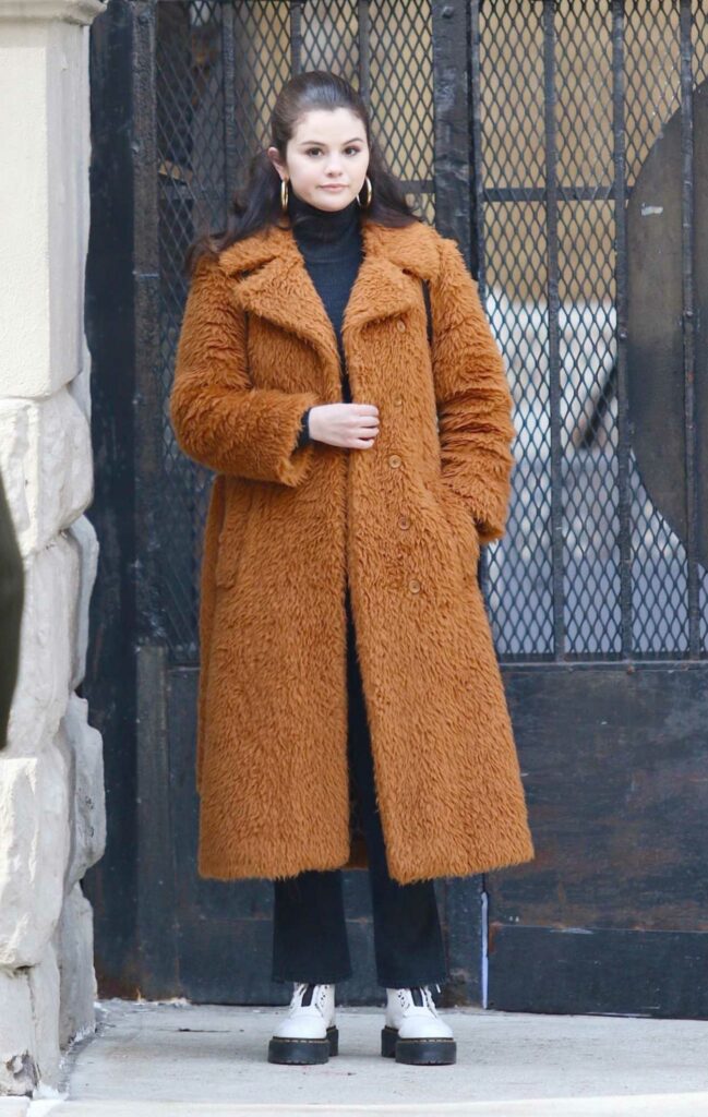 Selena Gomez in an Orange Fur Coat