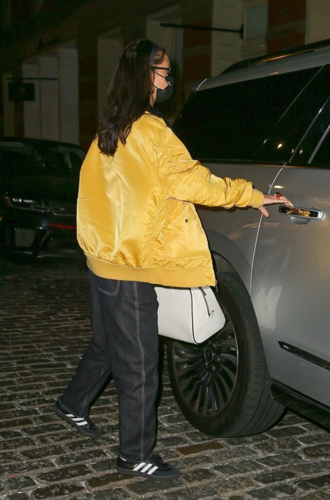 Bella Hadid in a Yellow Bomber Jacket