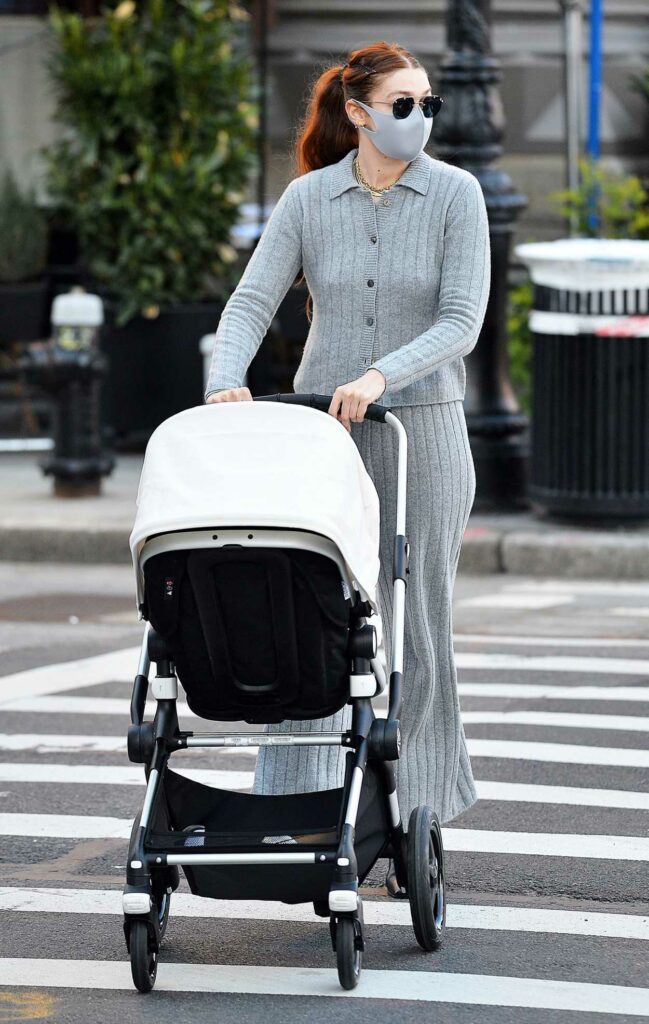 Gigi Hadid in a Grey Suit