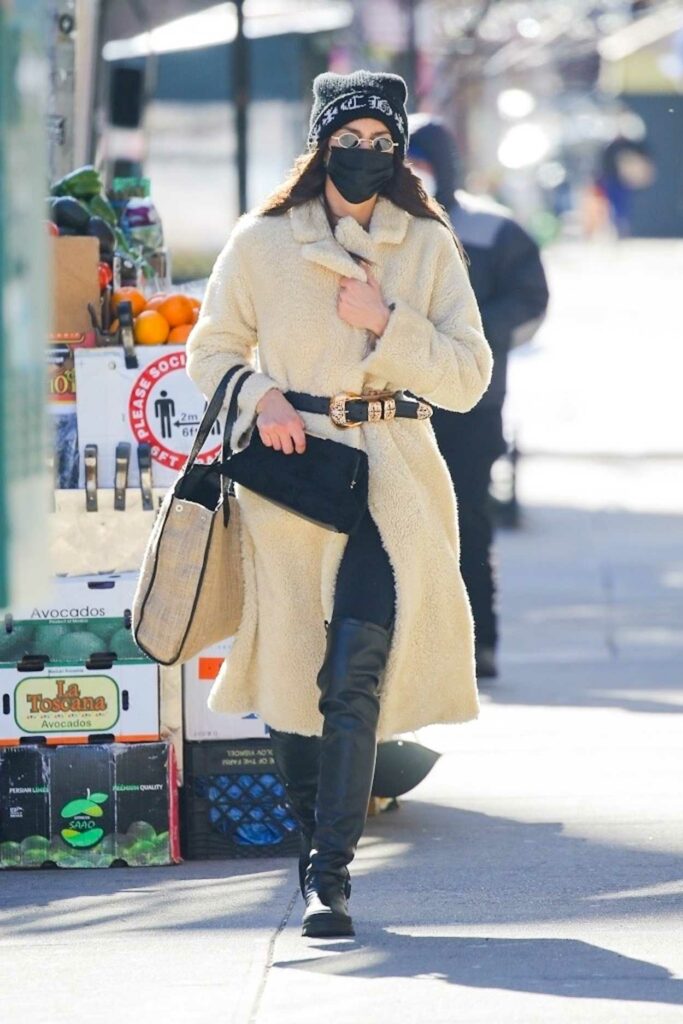 Irina Shayk in a Beige Fur Coat