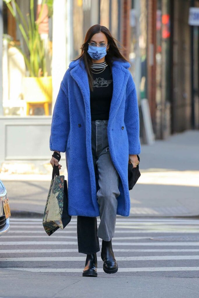 Irina Shayk in a Blue Fur Coat