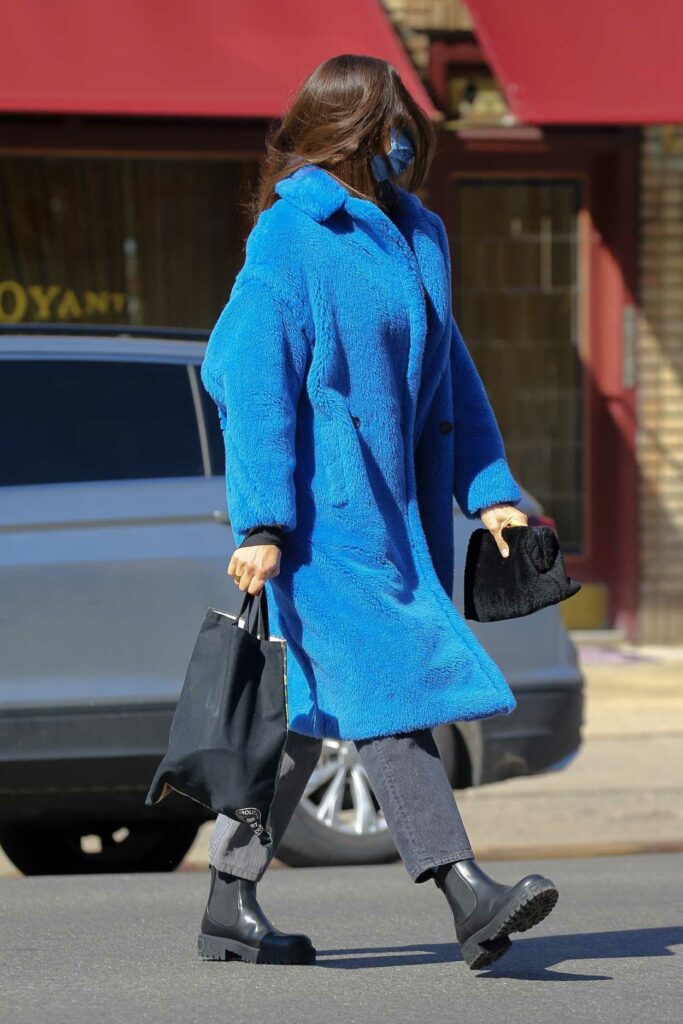 Irina Shayk in a Blue Fur Coat