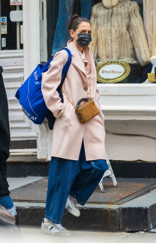 Katie Holmes in a Pink Coat