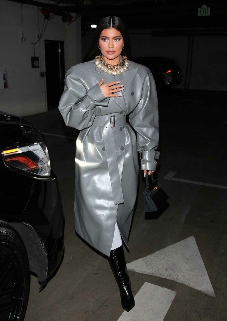 Kylie jenner in a Grey Coat