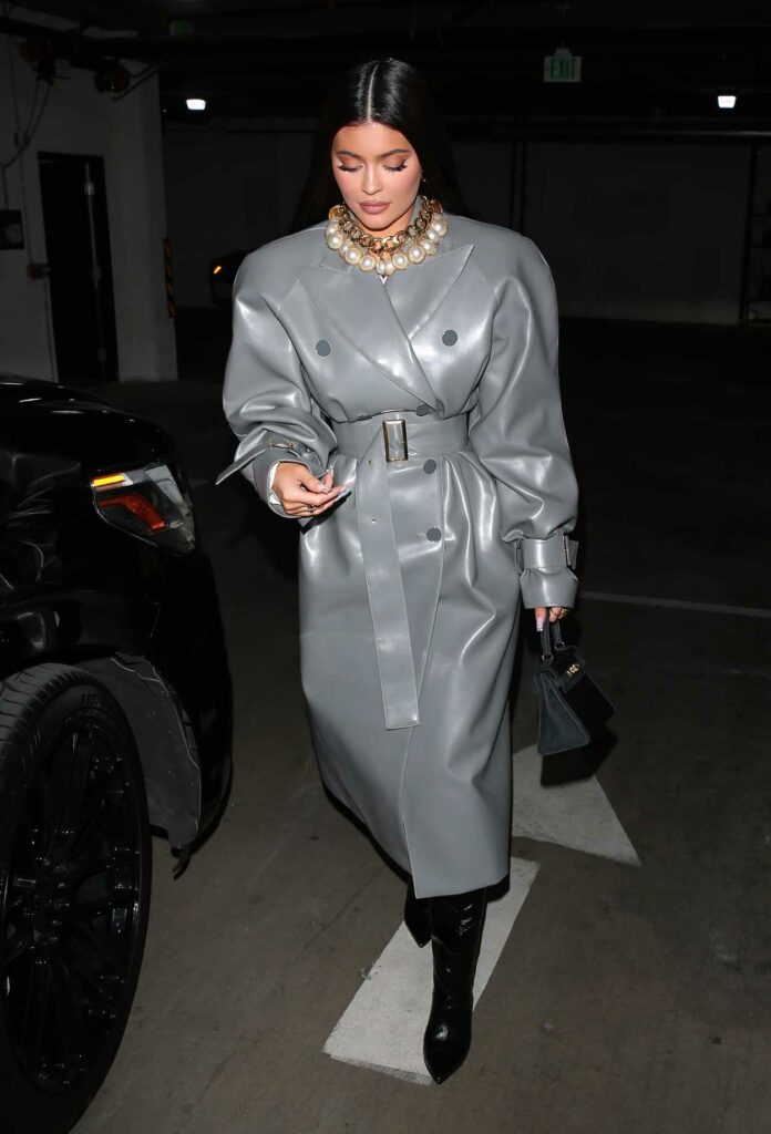 Kylie jenner in a Grey Coat
