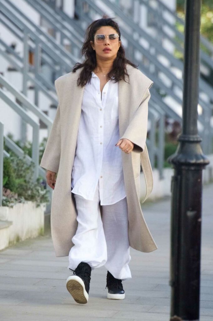 Priyanka Chopra in a Beige Coat