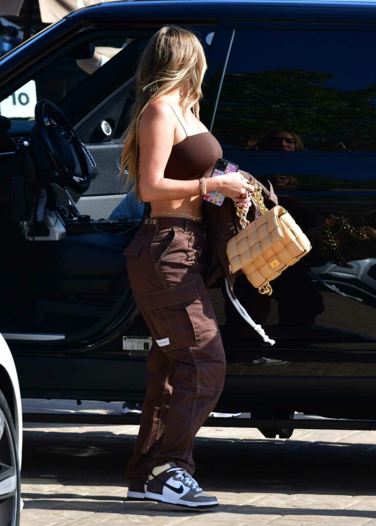 Anastasia Karanikolaou in a Brown Outfit Has a Meal with Friends at