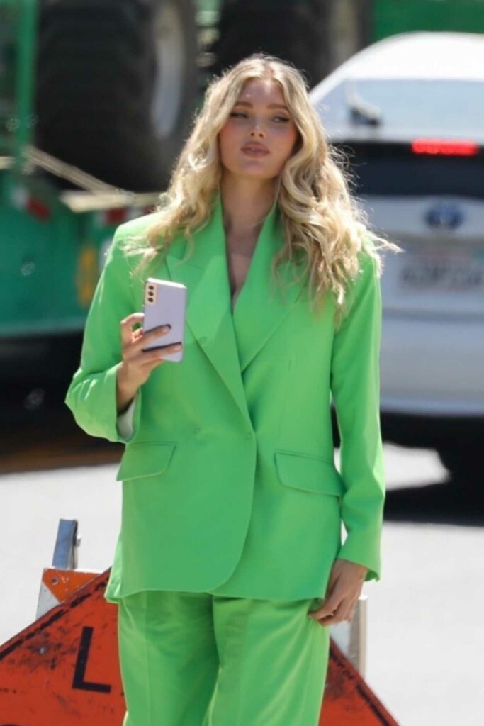 Elsa Hosk in a Green Pantsuit