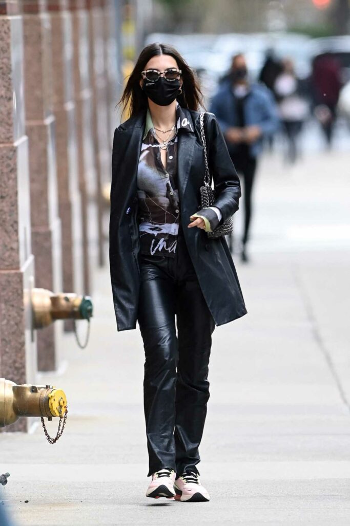 Emily Ratajkowski in a Black Leather Outfit