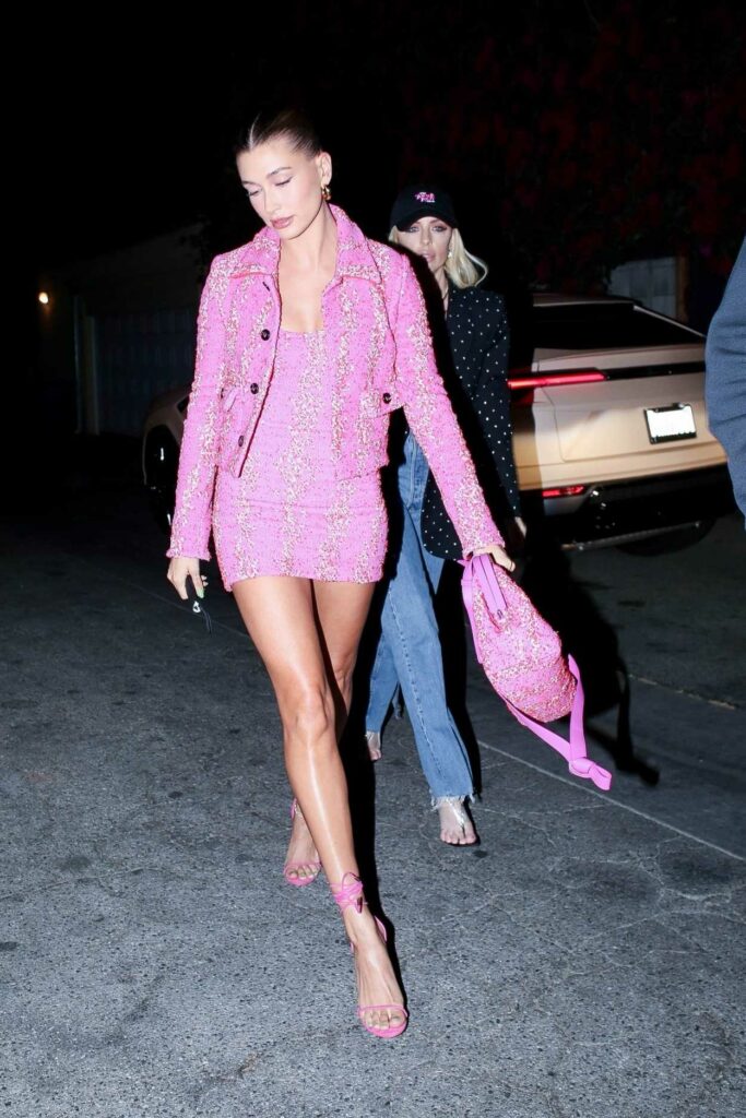 Hailey Bieber in a Pink Outfit