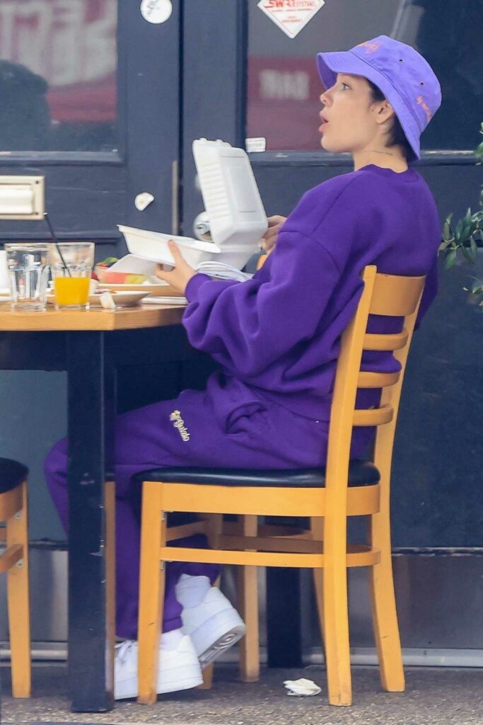 Halsey in a Lilac Sweatsuit