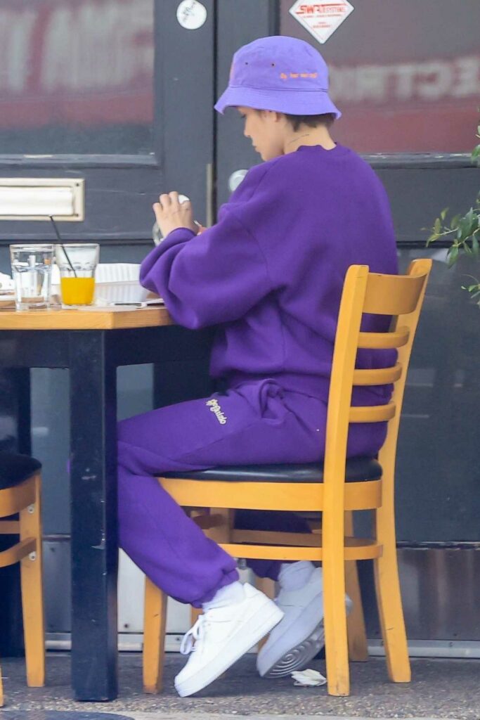 Halsey in a Lilac Sweatsuit