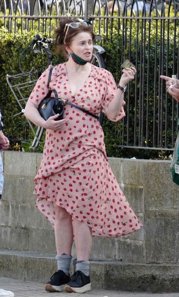 Helena Bonham Carter in a Pink Floral Dress
