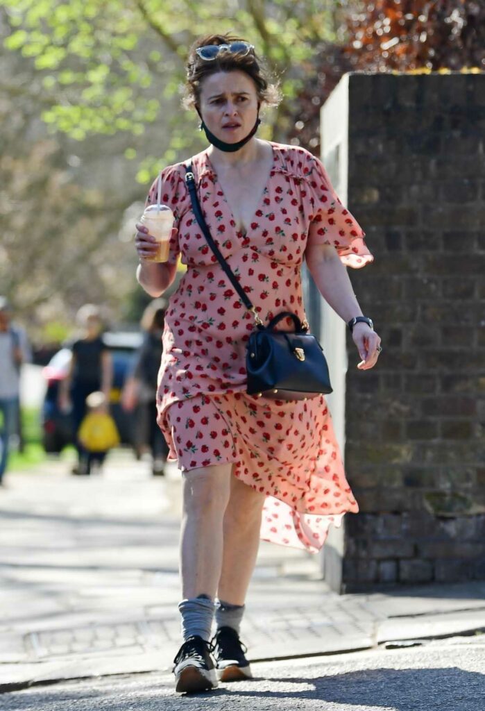 Helena Bonham Carter in a Pink Floral Dress Was Seen Out in North London 03...