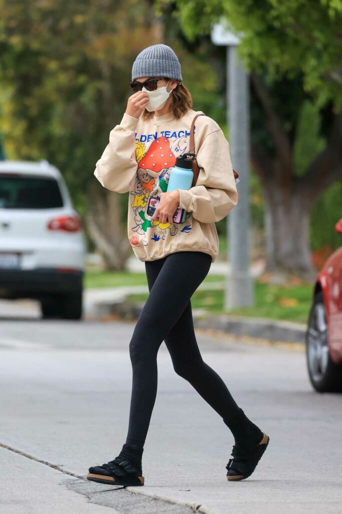 Kaia Gerber in a Grey Knit Hat