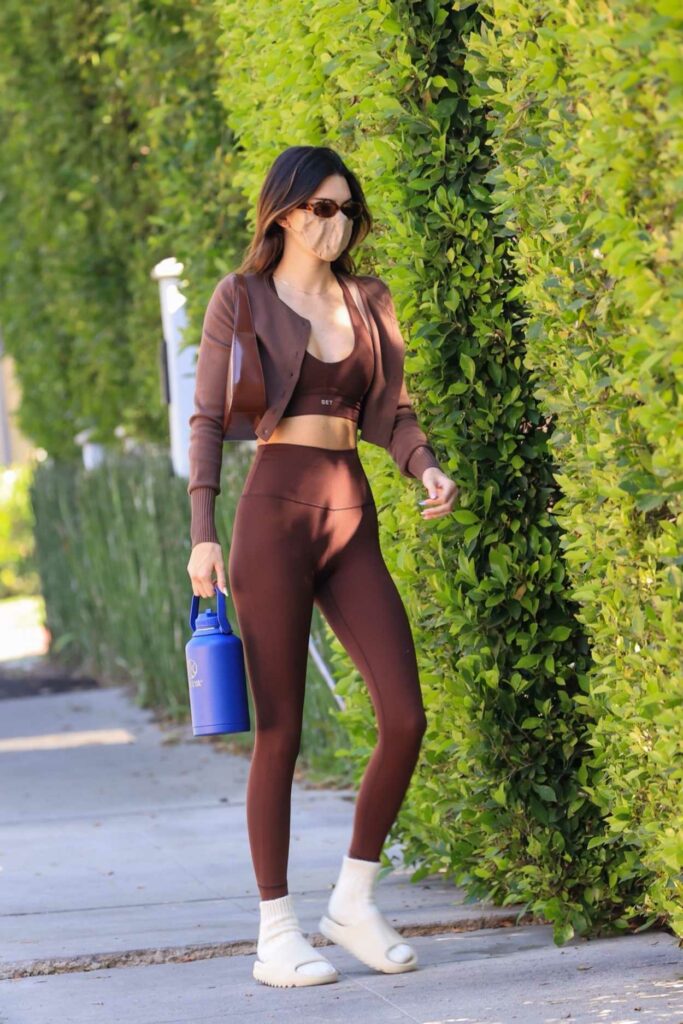 Kendall Jenner in a Brown Workout Ensemble