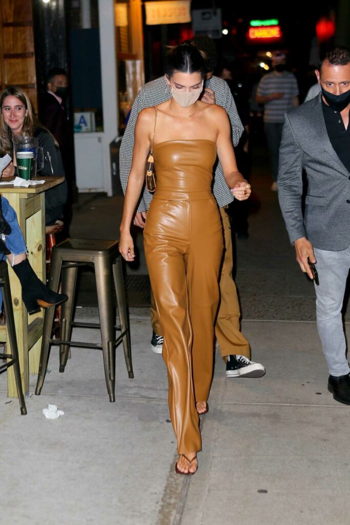 Kendall Jenner in a Tan Leather Outfit
