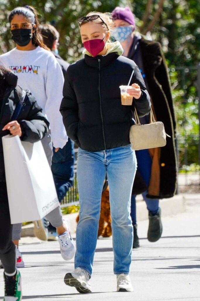 Lily-Rose Depp in a Black Puffer Jacket