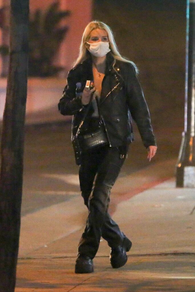 Lottie Moss in a Black Leather Jacket