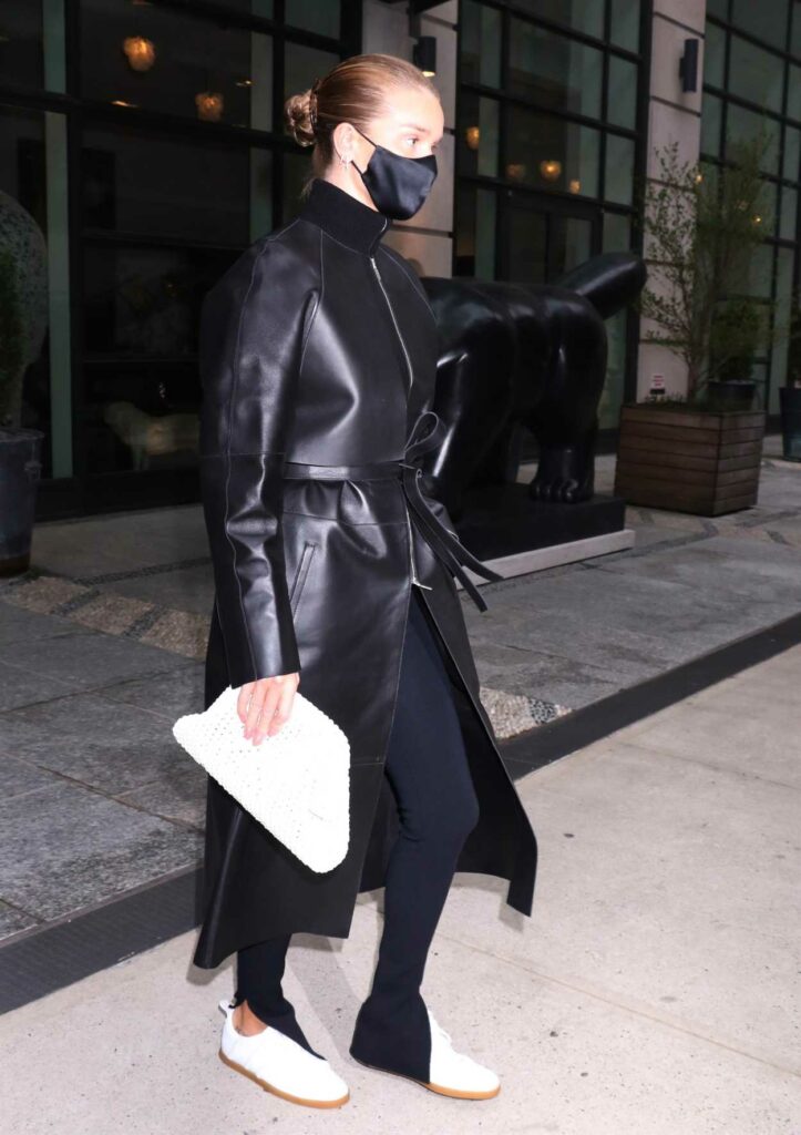 Rosie Huntington-Whiteley in a Black Leather Coat