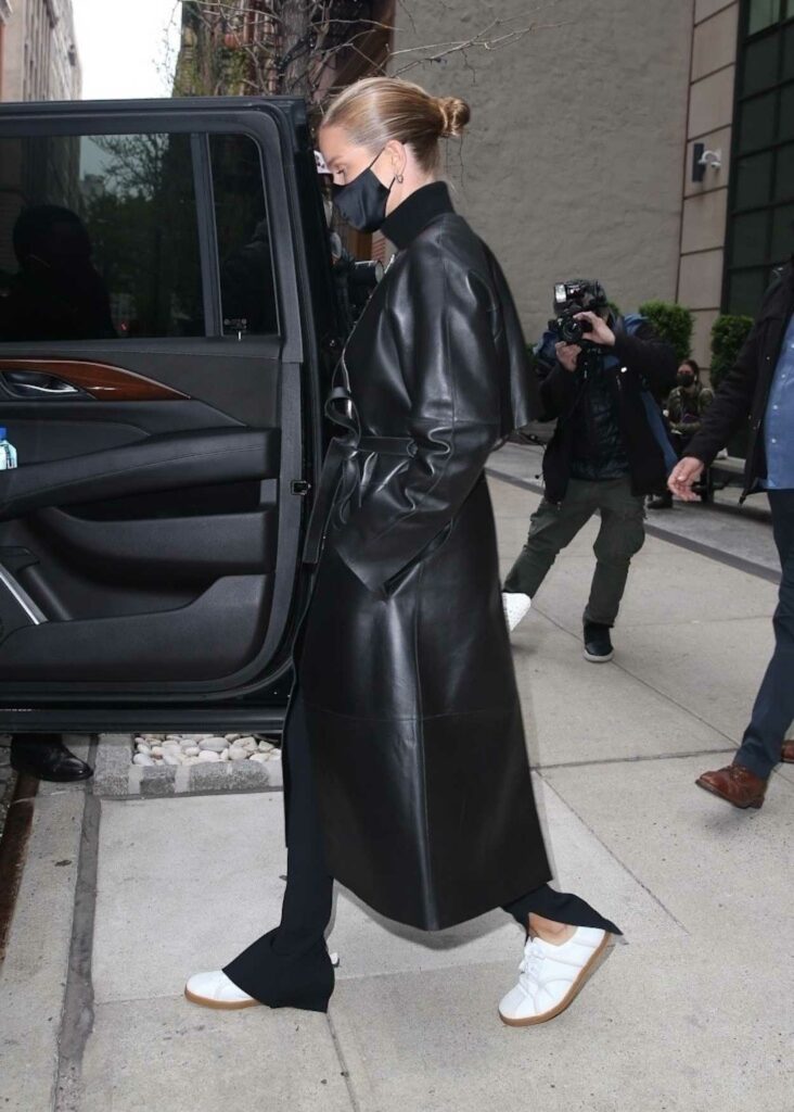 Rosie Huntington-Whiteley in a Black Leather Coat