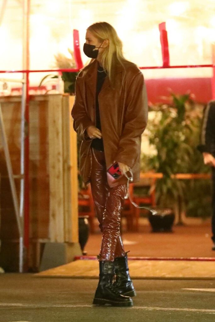 Stella Maxwell in a Tan Leather Jacket