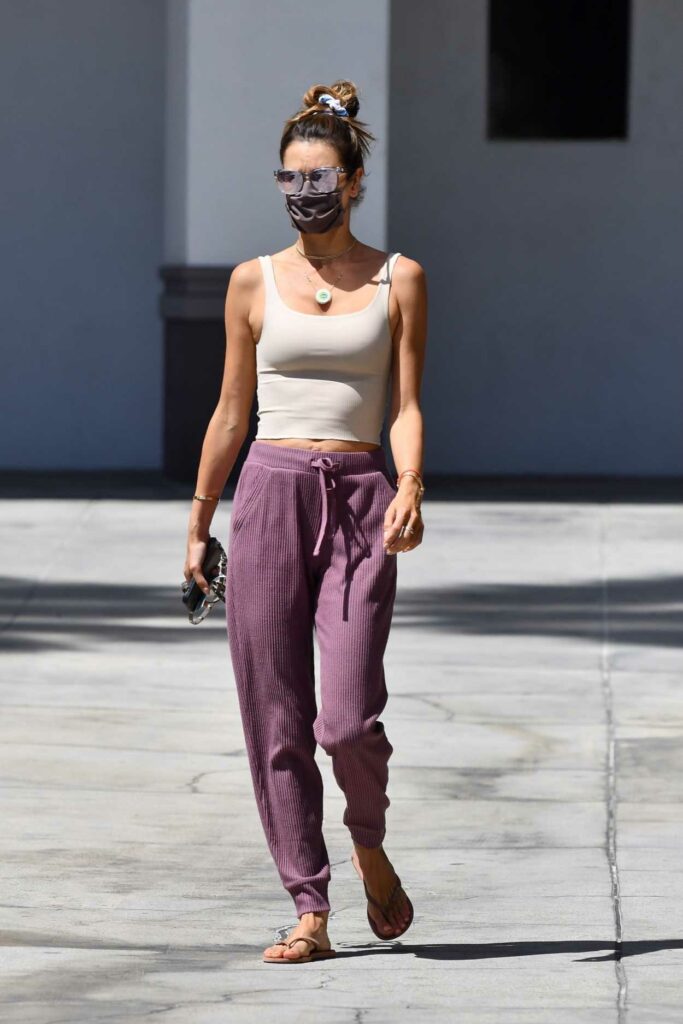 Alessandra Ambrosio in a Purple Sweatpants