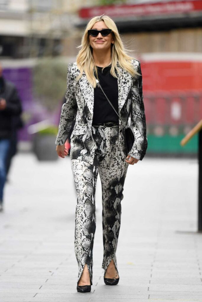 Ashley Roberts in a Grey Snakeskin Print Pantsuit