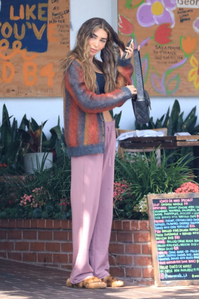 Chantel Jeffries in a Lilac Sweatpants