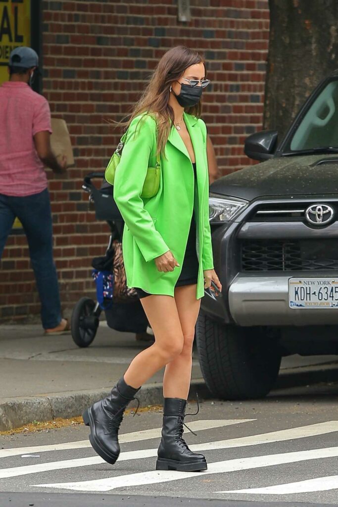 Irina Shayk in a Neon Green Blazer