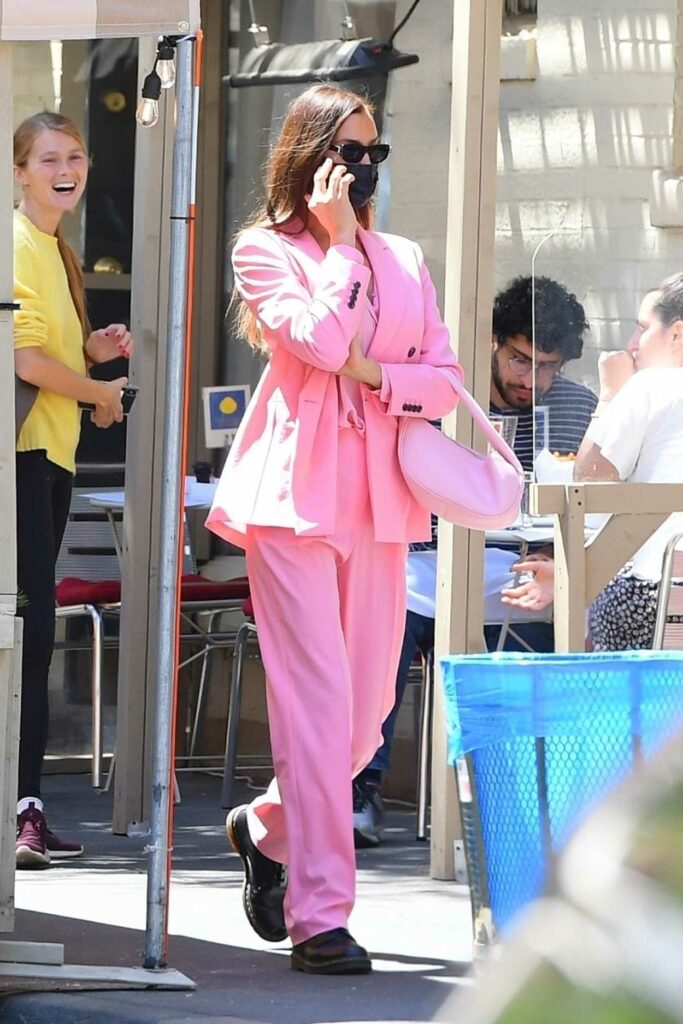 Irina Shayk in a Pink Suit