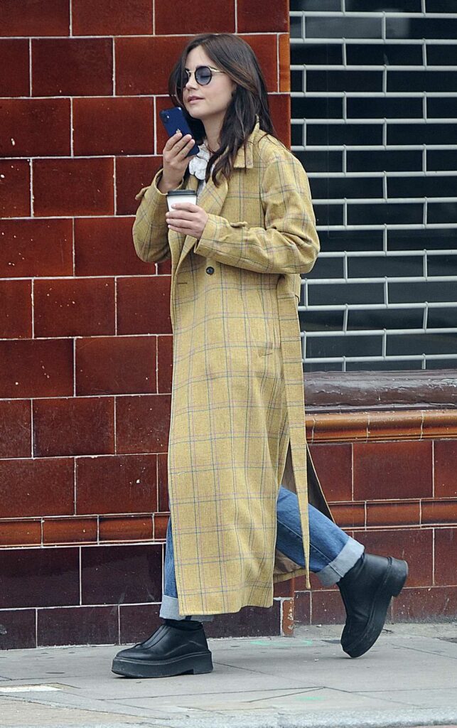 Jenna Coleman in a Yellow Coat