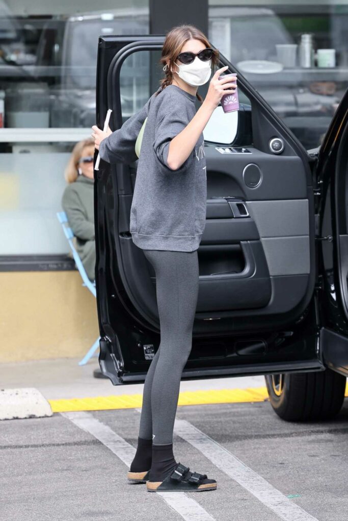 Kaia Gerber in a Grey Sweatshirt
