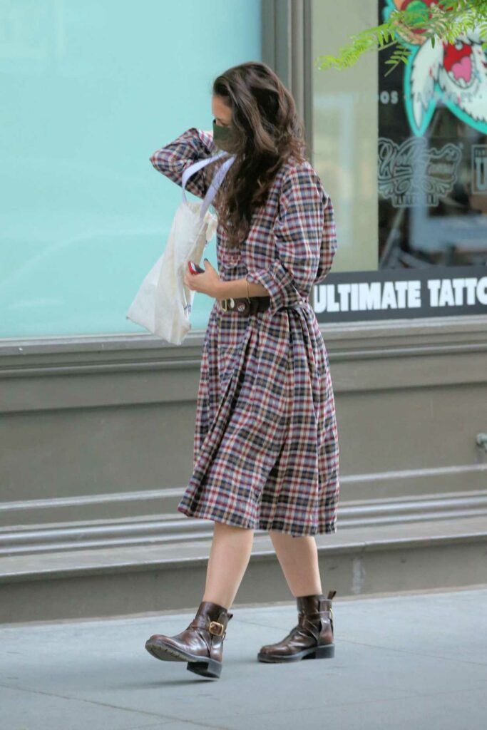 Katie Holmes in a Plaid Dress