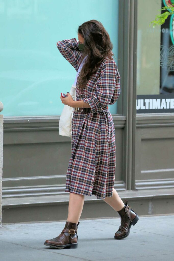 Katie Holmes in a Plaid Dress