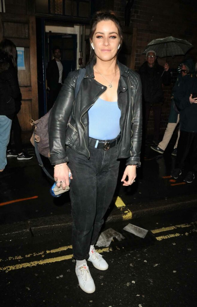 Lucie Jones in a Black Leather Jacket