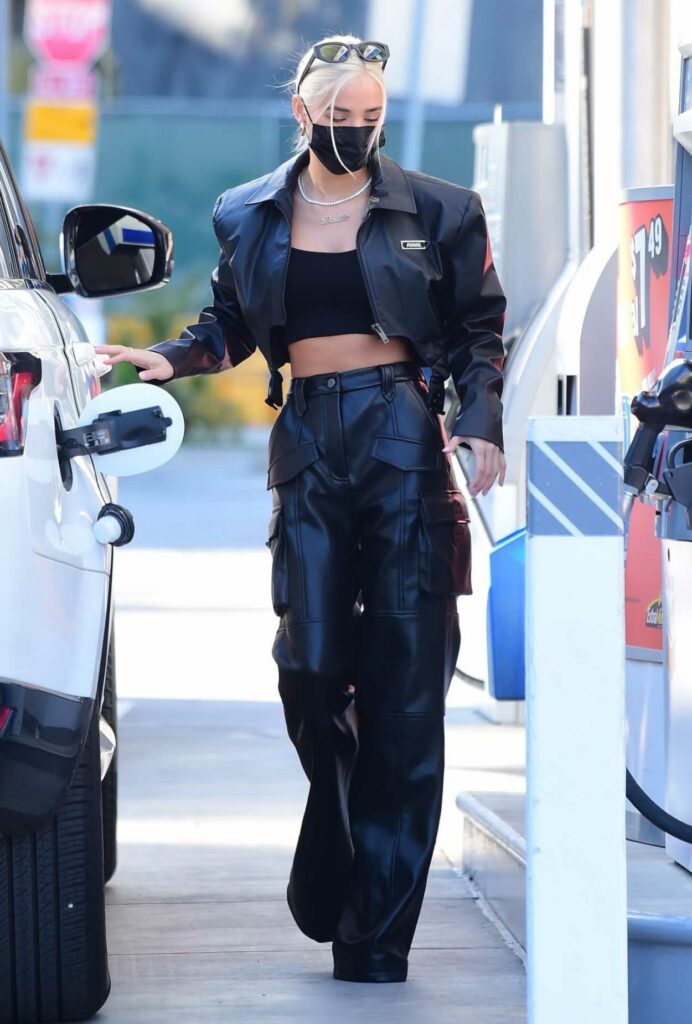 Pia Mia in a Black Leather Suit