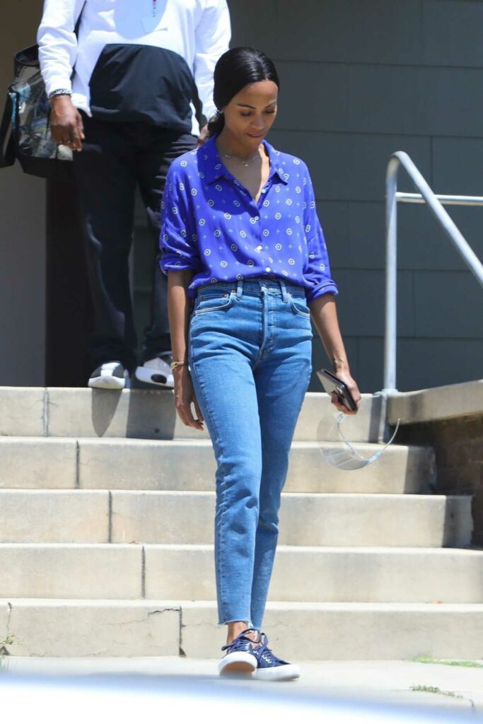 Zoe Saldana in a Blue Shirt
