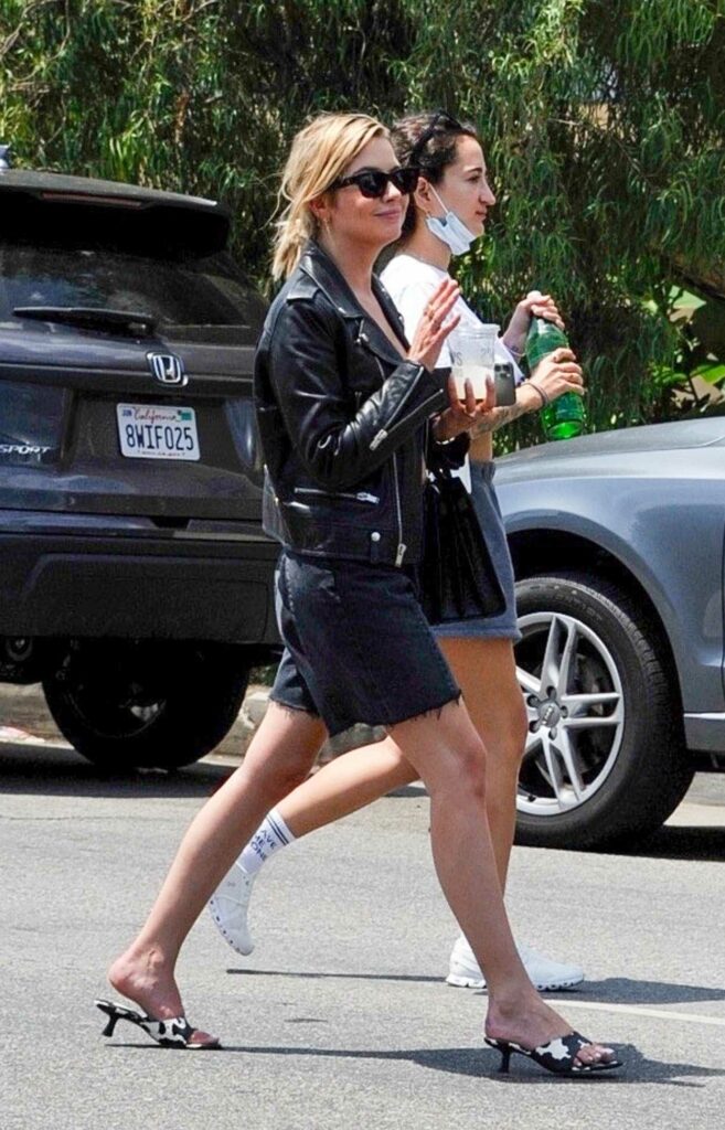 Ashley Benson in a Black Leather Jacket