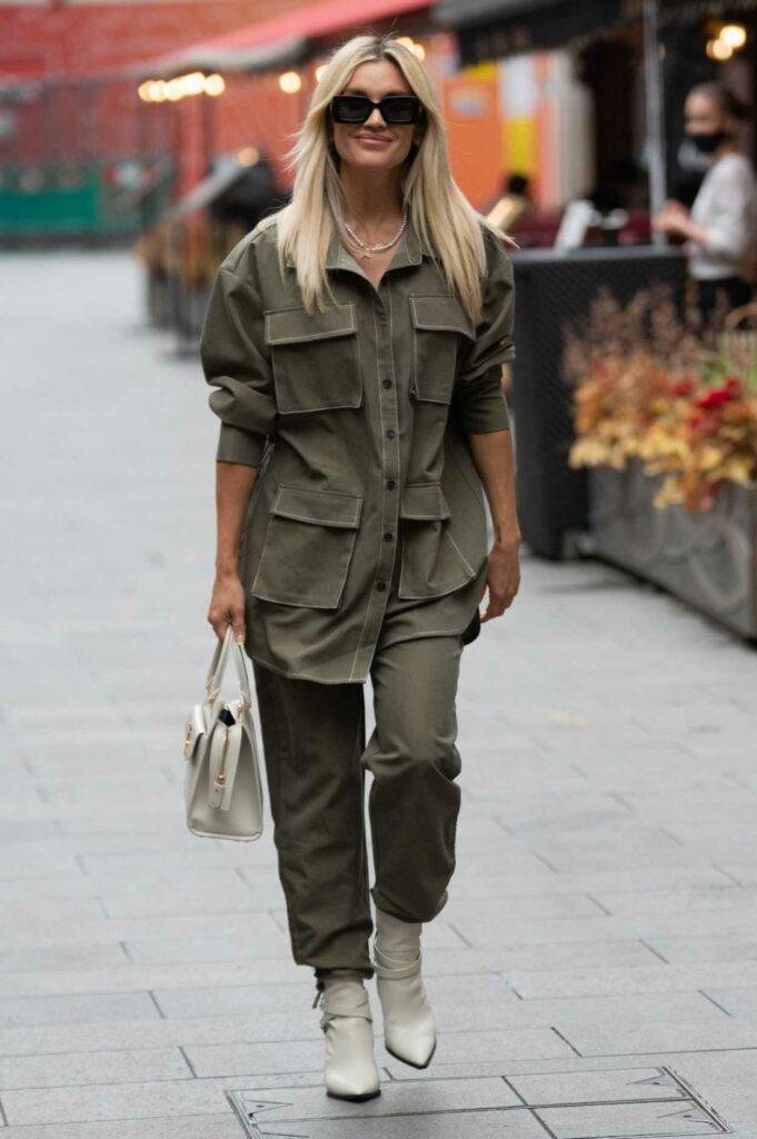 Ashley Roberts in an Olive Suit