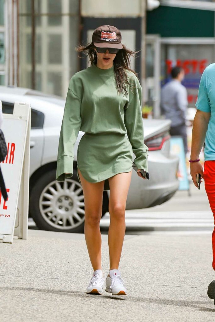 Emily Ratajkowski in a Short Olive Green Ensemble