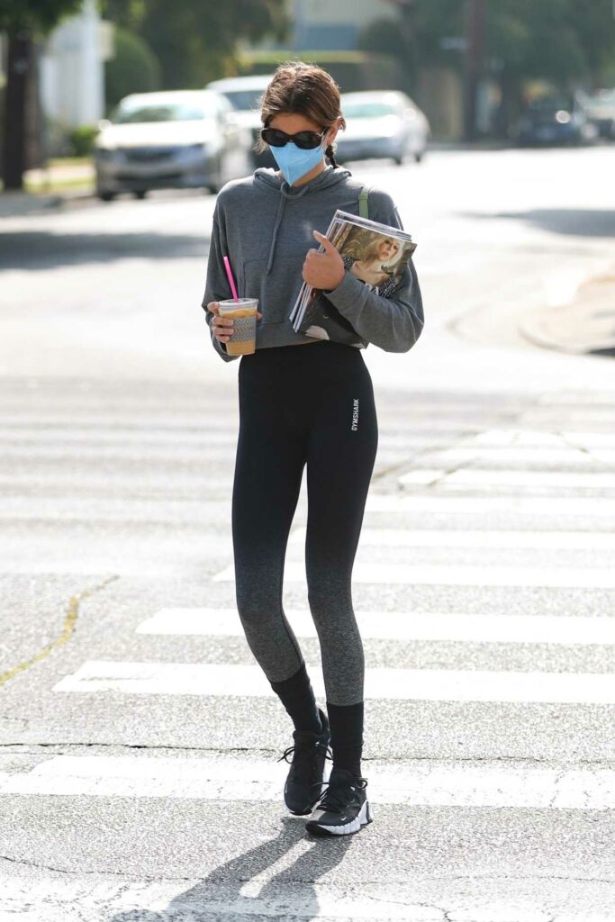 Kaia Gerber in a Grey Hoodie