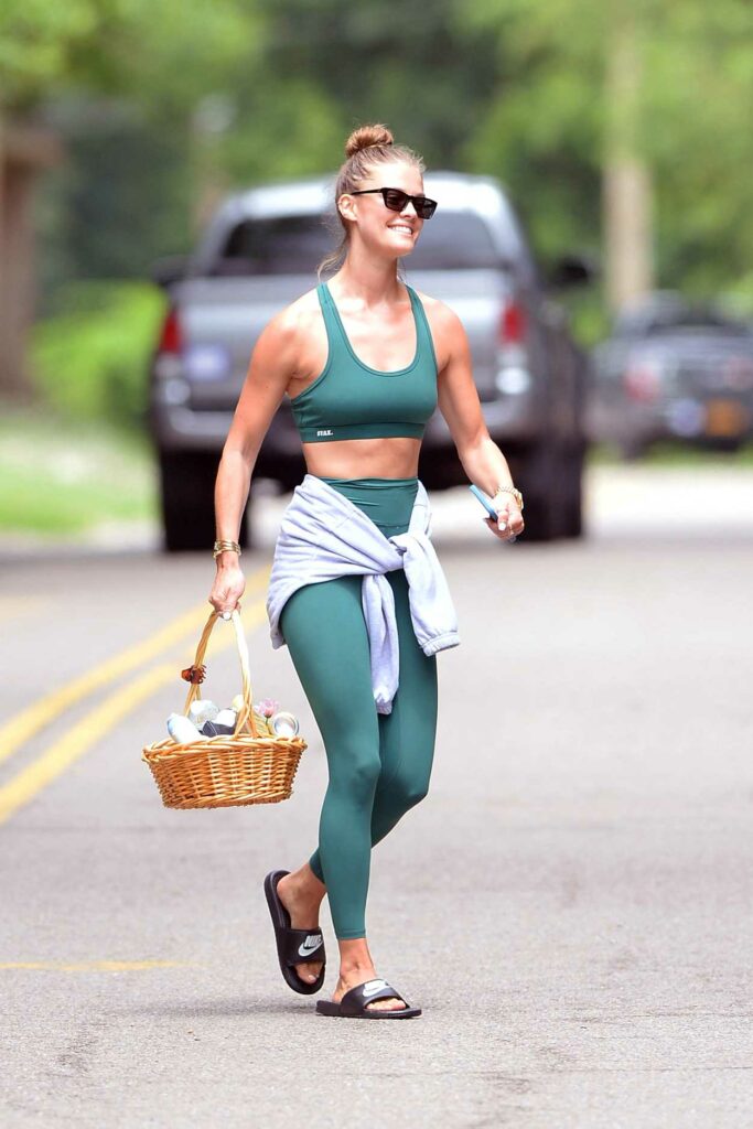 Nina Agdal in a Turquoise Workout Ensemble