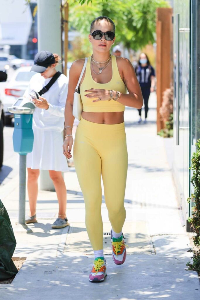 Rita Ora in a Yellow Workout Outfit