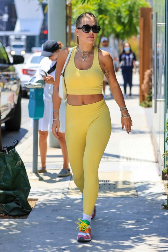 Rita Ora in a Yellow Workout Outfit